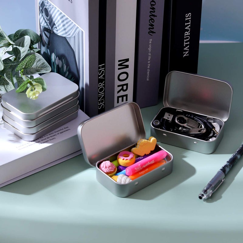 Tamicy Metal Rectangular Empty Hinged Tins - Pack of 40 Silver Mini Portable Box Small Storage Kit & Home Organizer with lids craft containers 3-1/2''X2-1/2''X4/5'' - Image 5